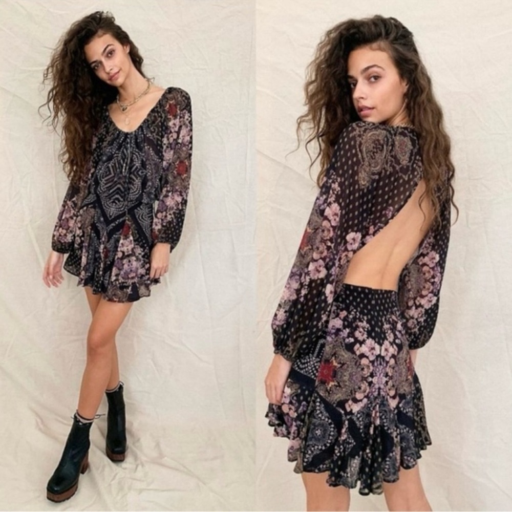 Free People Black Floral & Paisley Mini Dress